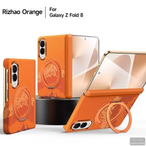 Case Compatible with for Samsung Galaxy Z Fold 8 Ultra / 8 (Color : Orange) Magnetic Matte Premium Pattern Bumper Back With Built‑in Magnetic Stand Case