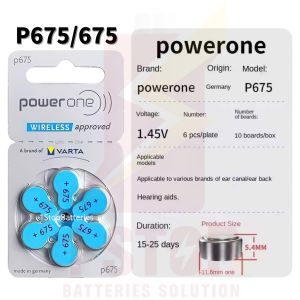 PowerOne Varta Wireless Hearing Aid Batteries Made in Germany Premium Quality P312/312 P13/13 P10/10 P675/675