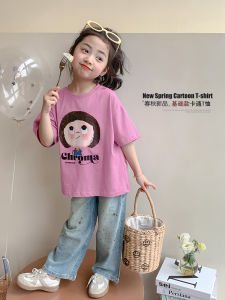 Fashionable Cartoon Short Sleeve T-Shirt for Girls Childrens Summer Casual Top Baby Clothes round Neck Toddler Kids Outfits