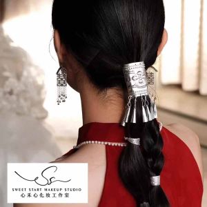 Chinese Ancient Style Miao Silver Tassel Bandeau Headdress New Chinese Style Hairpin Hairpin Tassel Hair Pin Han Chinese Clothing Cheongsam Bridal Hair Accessories for Women
