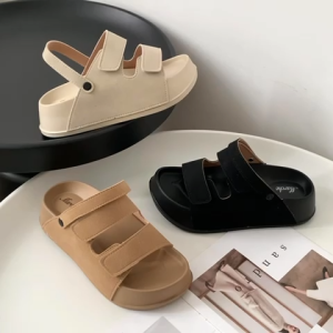 Mostwear EVA Materials Cowhide Two Way Velcro Strap Urban Style Rubber Soled Sandals For Women (Standard Size)