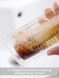 40cm Kitchen Bendable Wooden Long Handle Cup Brush Glass Cup Milk Bottle Teapot Cleaner Scrubber