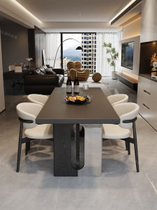 Modern Simple Black Hanging Rock Plate Dining Table And Chair Combination Designer High End Rectangle Home Dining Table