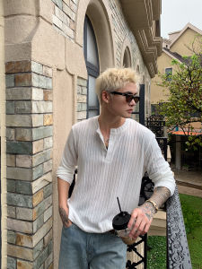 เสื้อยืดคอกลมแขนยาวบางสไตล์ลำลองสำหรับผู้ชาย ทรงหลวม ผ้าฝ้าย ระบายอากาศได้ดี ฤดูใบไม้ร่วง 2025 คอลเลกชั่นใหม่