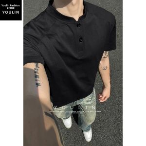 YOULIN | Quick-Dry Icy Silk Henley Neck Mens Short Sleeve Summer Style Polo Shirt