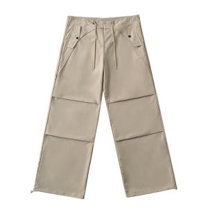 Silver Grey Workwear Pants Womens Low Waist Wide Leg Pants Spring Autumn Casual Trousers Loose Pleated Dance Pants