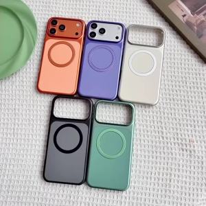 Ultra Thin Luxury Metallic Paint PC For Magsafe Magnetic Case for iPhone 17 16 Pro Max Wireless Charge Plating Shockproof Cover