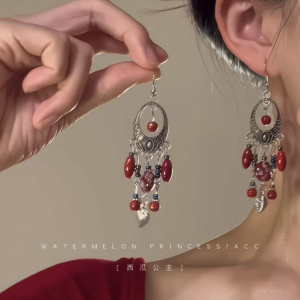 Chinese Ancient Style Earrings for Women Alloy Silver Gold Plated Han Dress Accessories with Plant Florals Pattern