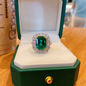 Hot Emerald Tourmaline Full Diamond Princess Temperament Adjustable Ring Female