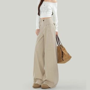 MZVZ | Vintage Beige Wide-leg Denim Loose Pants