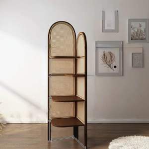 (CÓ ẢNH THẬT) Kệ góc tường 181cm kệ sách chất liệu gỗ tự nhiên và mây mắt cáo rattan bookshelf - FOXHOMEVN