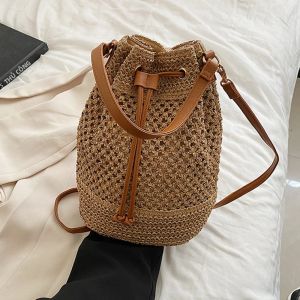 Yogodlns Cotton Dây Xô Túi Xách Đeo Vai Nữ Handamade Dệt Túi Xách Đi Biển Mùa Hè Túi Dây Kéo Túi Đeo Chéo Ví Bolsa