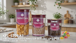 Vacuum Sealed Canister Set KPL-5309 A3 with 3 Pieces 2400 ML 1500 ML 1000 ML Multi-Purpose Food Storage with Vacuum Pump