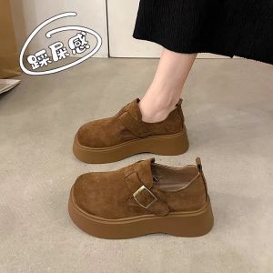 Womens Thick Bottom Birkenstock Shoes Spring 2025 Casual One-Step Loafers Versatile Flat round Toe mid Heel Soft Leather