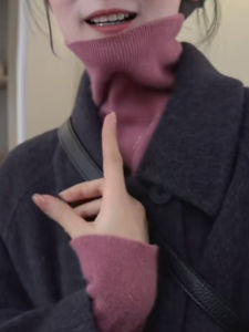 French Plum High Collar Womens Knitted Sweater Short Style Autumn Winter Slim Fit Inner Wear Base Shirt Premium Feeling Top