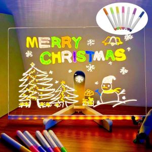LED Notepad Board Erasable Painted Acrylic Doodle with Light Colorful 7 Pens Diy Drawing Painting Night Light Kids Birthday Gift
