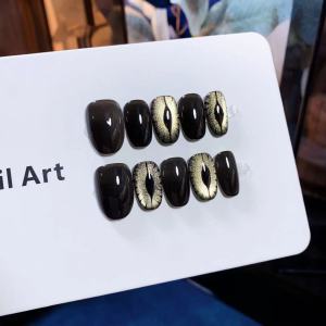 Handmade Cat Eye Nail Tips Short Wearing False Nails Pure Handmade High-End Sensation 2025 New Model Gentle Color Series