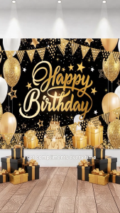 Black Gold Theme 50th 60th Birthday Background Cloth 49.2 X 31.5in Large Backdrop Cloth Wall Decoration Happy Birthday Backdrop Cloth Banner For Photography Props Home Decor