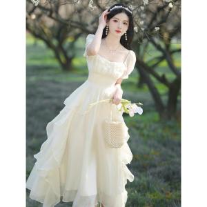 Tea Break French Style Retro Fancy Sweet Girl Slim Fit Fairy Temperamental Ruffles Dress Summer