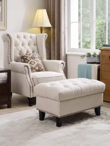 Wingback Chair American Single Sofa Rustic Style Furniture House Living Room Bedroom Study Cotton Linen Fabric Small Apartment