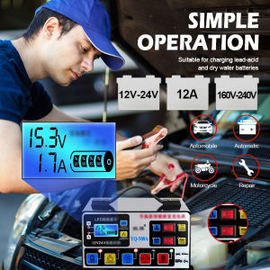 XM 12V/24V 500A Charger Aki Motor Dan Mobil Otomatis Accu Kering Dan Basah Lead Acid Battery Charger Auto Cut Off LCD Charger Portable untuk truk mobil sepeda motor dan mobil