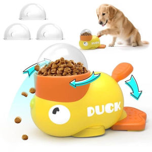 Pet Automatic Feeder Yellow Duck-Shaped Food Treat Dispenser Interactive Training Puzzle Toy Snack Feeder for Dogs and Cats