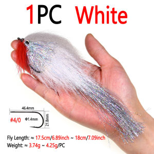 1/4pcs 4/0 6.89inch Big Fish Streamer Fly 3D Fish Eyes Flash Tinsel Tail Baitfish Streamer Fly Pike Musky Bass Sea Fishing Lures
