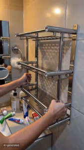 Rtong Stainless Steel 3-Layers Bathroom Shelf Bathroom Towel Rack Wall Mounted Organizer Shelf Rack Rustproof With Hooks