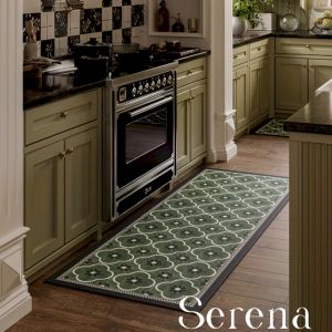 VIKAMA Green Clover Tile Carpet Retro Kitchen Non Slip Floor Mat Entrance Water Absorption Quick Drying Carpet Home Decoration