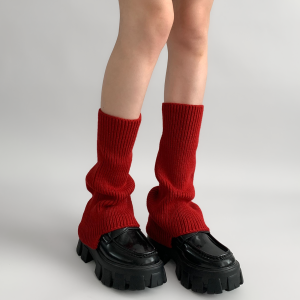 ถุงเท้ายาวถึงข้อเท้าถักนิตติ้งสีเทาสำหรับผู้หญิงในช่วงฤดูใบไม้ผลิและฤดูใบไม้ร่วง ถุงเท้าขากว้าง ทรงกระบอกปลายขา ชุดถุงเท้า