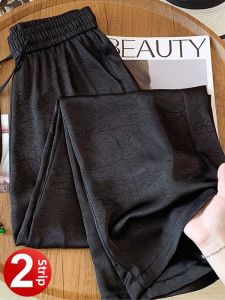 Brand Counter Withdrawal Export Mall Discount Genuine Womens Clothing Ice Silk National Style Loose Pants Acetic Acid Satin Straight-Leg Pants