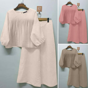 Celmia ZANZEA ชุดแนววินเทจ Terno กางเกงขาม้า #3 ชุดเสื้อสตรีคอกลมแขนโคมไฟเอวยางยืดสำหรับผู้หญิงชุด คอกลม 7 สี 13 วัตถุประสบการณ์