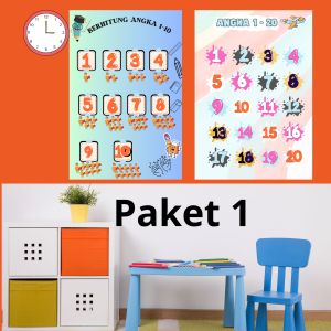 ANGKA | Paket Poster Angka 1-100 | Poster edukasi anak warna warni | Kertas Tebal Eustetik Belajar
