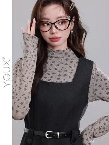 YOUXIANG | Áo Thun In Hoa Cổ Trụ Thời Trang