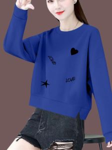 Áo Thun Cotton Dài Tay Cho Nữ Mùa Xuân Thu Phong Cách Hàn Quốc Rộng Rãi Eo Chia Đôi Áo Thun Cơ Bản Chất Liệu Cotton Nguyên Chất