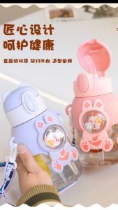 TT18 Kids Space capsule water bottle straw water cup boys and girls kindergarten baby bottles large capacity 600ml Portable Children cute water bottles with DIY sticker 儿童吸管水壶