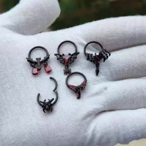 1PC Stainless Steel Black Spider Dangle Septum Clicker Rings Red Heart Zircon Nose Ear Tragus Helix Daith Piercing Jewelry 16G