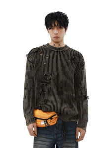 Áo Len Tua Rua Phong Cách Đường Phố Mỹ MRNEARLY Dành Cho Nam Áo Len Dệt Kim Dày Cổ Tròn Dài Tay Mùa Đông Màu Trơn Thường Ngày