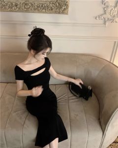 Missliu Fashion Skirt For Women Summer 2025 New Style Sweet and Spicy Retro Knitted Dress Womens Summer Slim Fit Slim Wrapped Hip Split Hollow Long Skirt