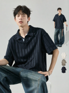SZON | American Style Jacquard Texture Polo Shirt Short Sleeve