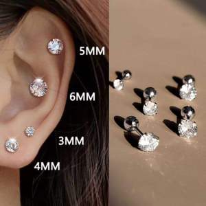 Corinna Fashion HW 3 Prong Tragus Cartilage Stainless Steel Ear Stud Fashion Crystal Zircon Earrings