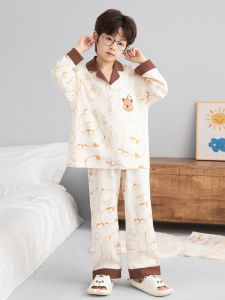 Pure Cotton Childrens Sleepwear Long Sleeve Thin Home Clothes Set for Boys And Girls Cartoon Cute Style Breathable Moisture Wicking