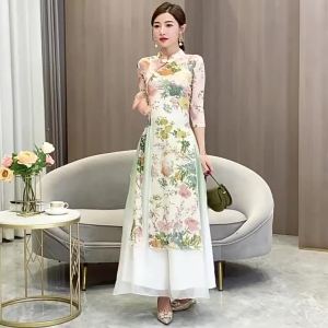 Spring and Summer New Classical Dance Cheongsam Dancing Dress Gauze Clothes Body Charm Clothing Chinese Classic Dance Ethnic Dance Exercise Clothing Performance Clothing for Women