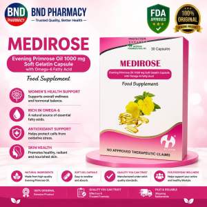 MEDIROSE Evening Primrose Oil 1000mg 30 Capsules Food Supplement FDA Approved BNDPharma