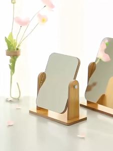 360° Wooden Portable Face Makeup Mirror Desktop Adjustable Cosmetic Mirror Square Mirror Living Room