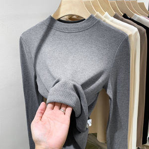 Áo Thun Nữ Cổ Đứng Dày Lót Lông Cừu Dài Tay Thời Trang Xuân Thu Thường Ngày Polyester in Họa Tiết Mùa Xuân