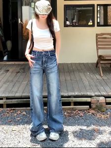 ⚡Port⚡ blouses women new style 2025 Low Waist Loose Straight Leg Wide Leg Pants Retro Boot-cut Jeans Versatile Flared Pants