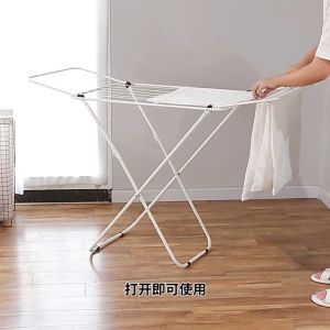 Household X-type Floor Clothes Drying Rack Balcony Double Wings Foldable Laundry Drying Hanger Apartment Dormitory Airer