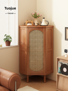 Retro Corner Cabinet Home Living Room Wall Corner Storage Rack Middle Ancient Style Corner Storage Cabinet against the Wall