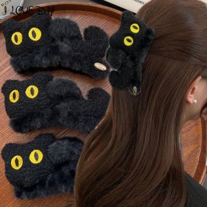 กิ๊บติดผมผ้าแมวดำ3D น่ารักสำหรับผู้หญิง2025ใหม่หัวหลังขนาดใหญ่คว้าเครื่องประดับศีรษะที่หนีบผมปากปลาฉลามกิ๊บหนีบผมผู้หญิงหญิงสาวฤดูหนาว